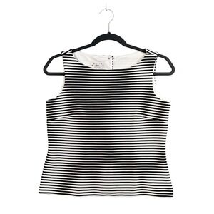 VTG David Warren Tank Top Women 4P Black White Striped Button Back‎ Ribbed USA
